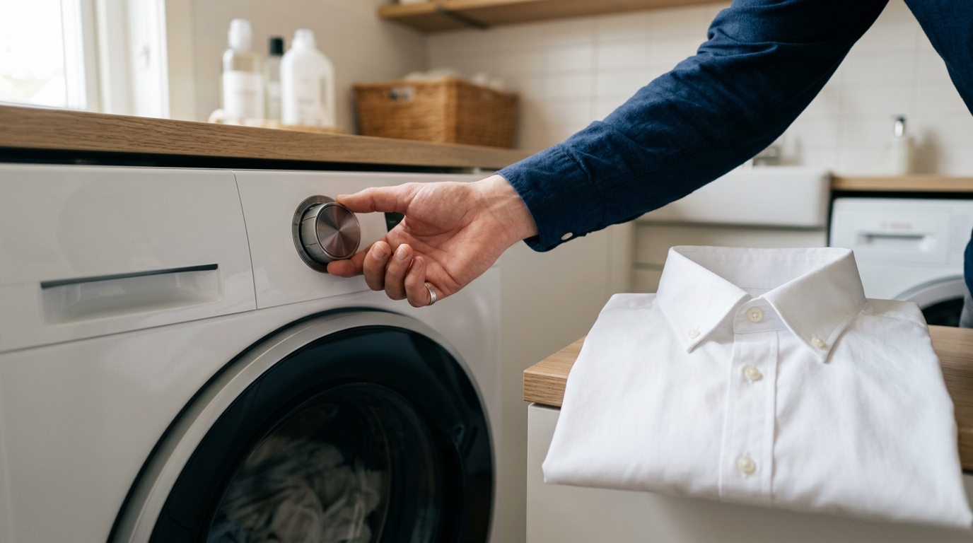 Un teinturier ne lance jamais ses chemises sur le programme coton : ce qu’il choisit à la place préserve le col, les coutures et les boutons pendant des années